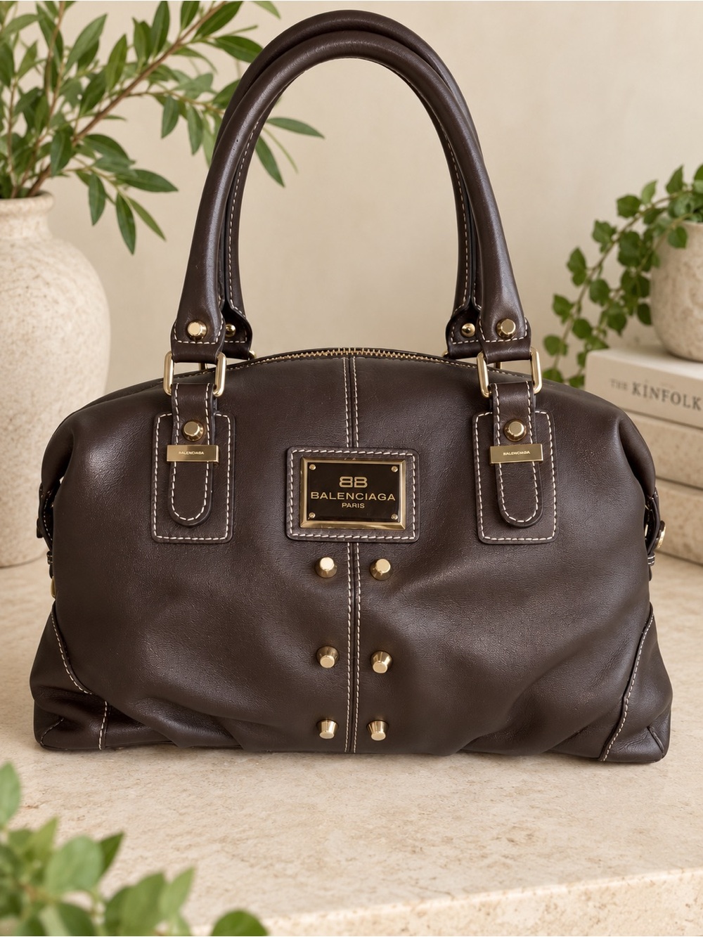 Vintage Balenciaga Paris Brown Leather BB Satchel Handbag + COA | Excellent 🤎